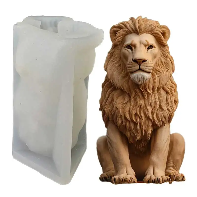 Kahramanların Kralı silikon kalıp, el yapımı gerçekçi aslan tasarımı, ince yeleli, yeniden kullanılabilir DIY ev savunucu