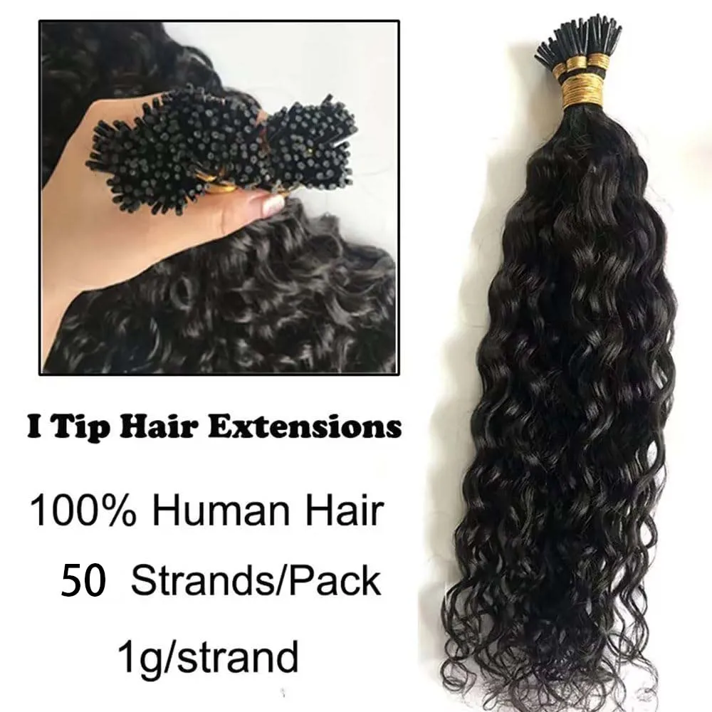 I Tip Hair Extensions Microlinks For Black Women Natural Deep Wave 100% Human Hair Brazilian Remy Human 50Pcs/Set 22 24Inch