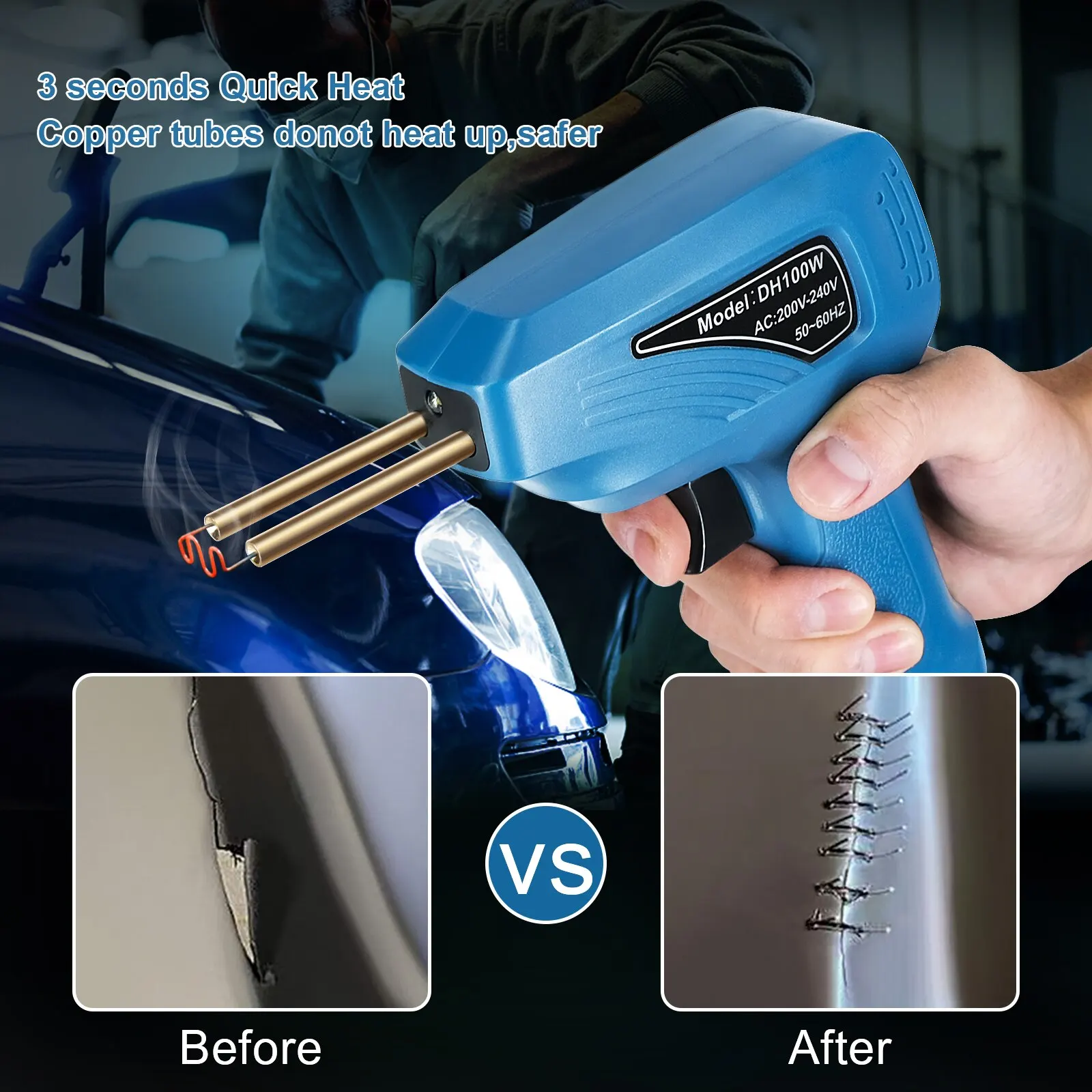 DH100W Second Generation Plastic Welding Gun Planting Nails Crack Welding Thermal Cutting Welding Rapid Heating Blue Black 1Pc 5