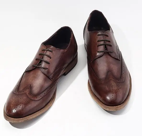 

High Quality Summer Lace up Casual Derby shoes shoes for men Genuine Leather Men's shoes Classics Carved dress Men shoes