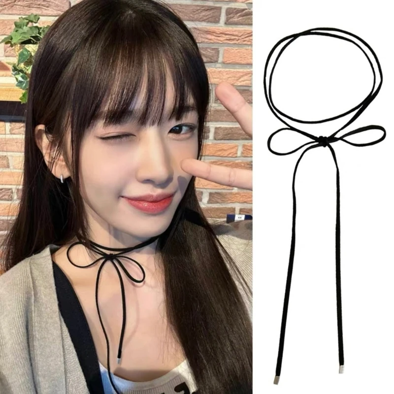 

Korean Gothic Long Velvets Rope Necklace Women Black Bowknot Choker Simple Neck Jewelry Collar Chocker Adjustable Chain