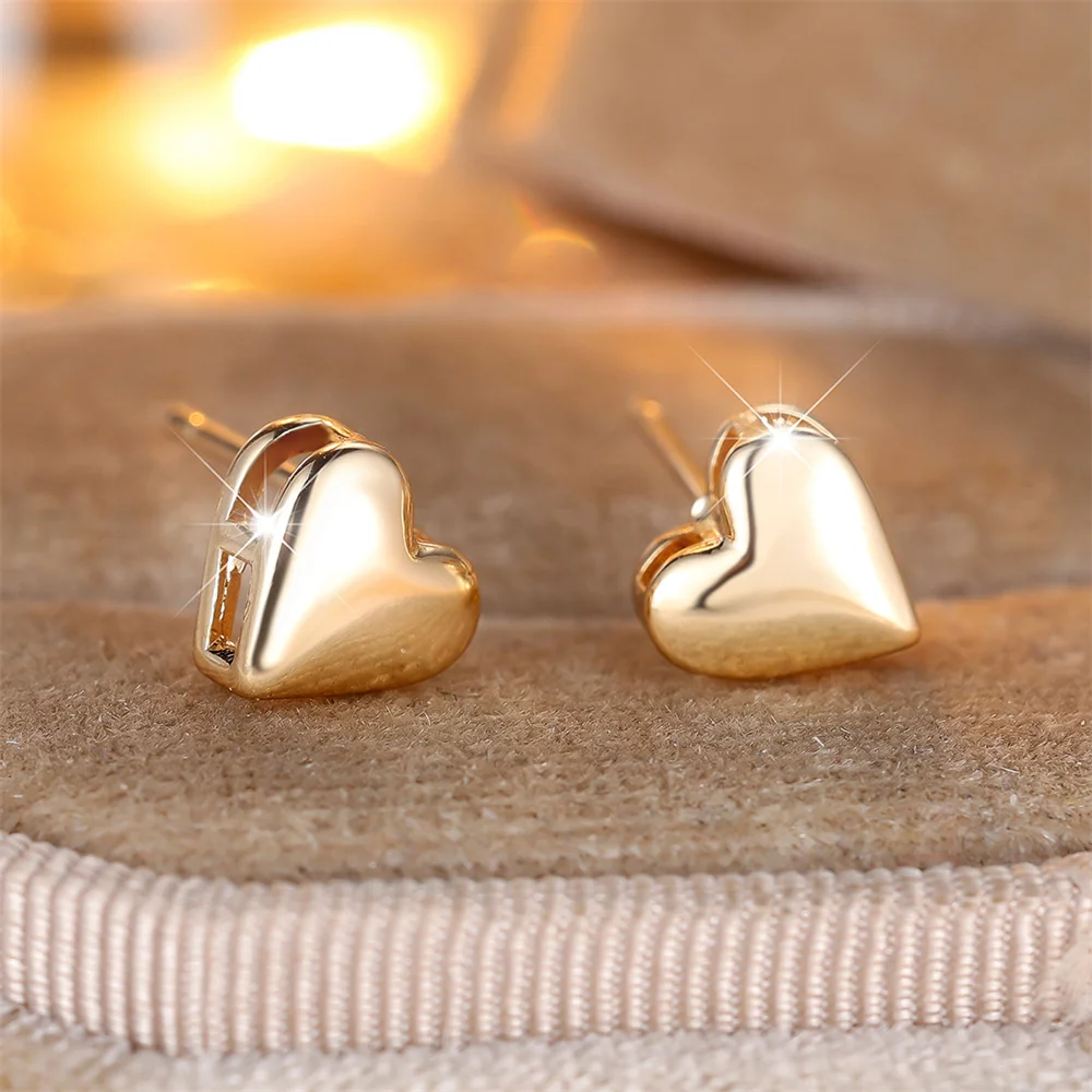 Trendy Love Heart Smooth Metal Stud Earrings For Women Vintage Fashion Gold Silver Color Minimalist Jewelry Wedding Party Gifts