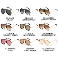 Lunettes de soleil ovales rétro de luxe pour femmes, monture large, verres rouge champagne, style pilote carré, protection UV400, lunettes de soleil surdimensionnées pour hommes 5
