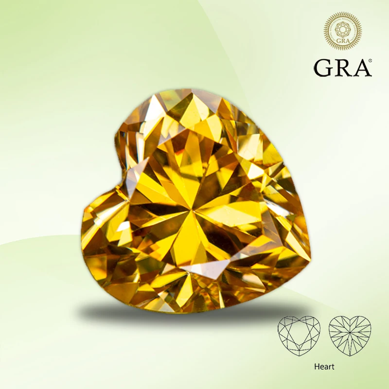 

Moissanite Diamond Golden Yellow Color Heart Cut Lab Grown Synthetic Gemstone for Charms Jewelry Making with GRA Certificate