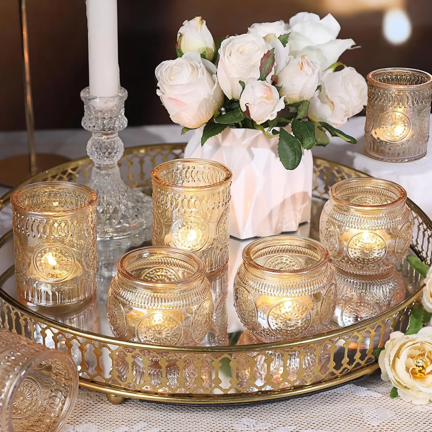 12 pcs Gold Glass Votive Holders 4