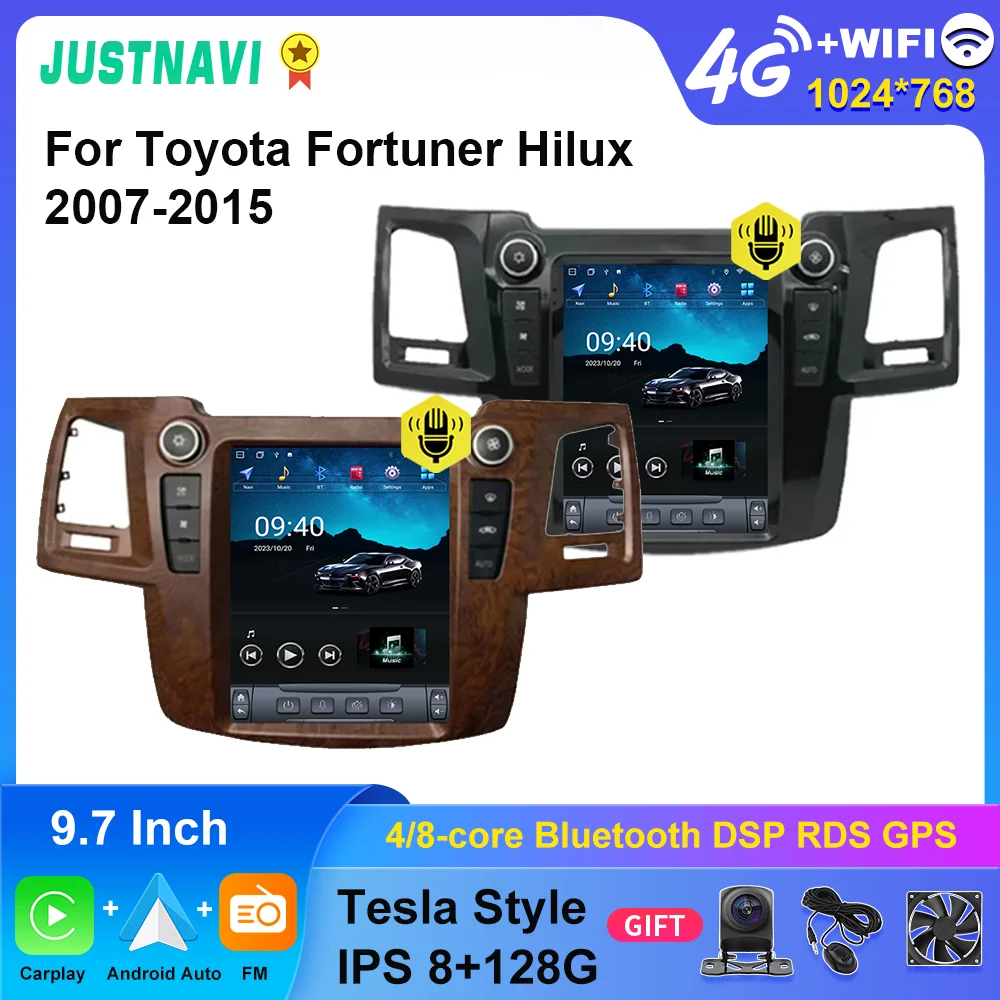 

Автомобильный радиоприемник JUSTNAVI, 9,7 дюйма, стерео Тесла для Toyota Fortuner Hilux 2007-2015, мультимедийная навигация, Android, автомобильный видеоплеер DSP