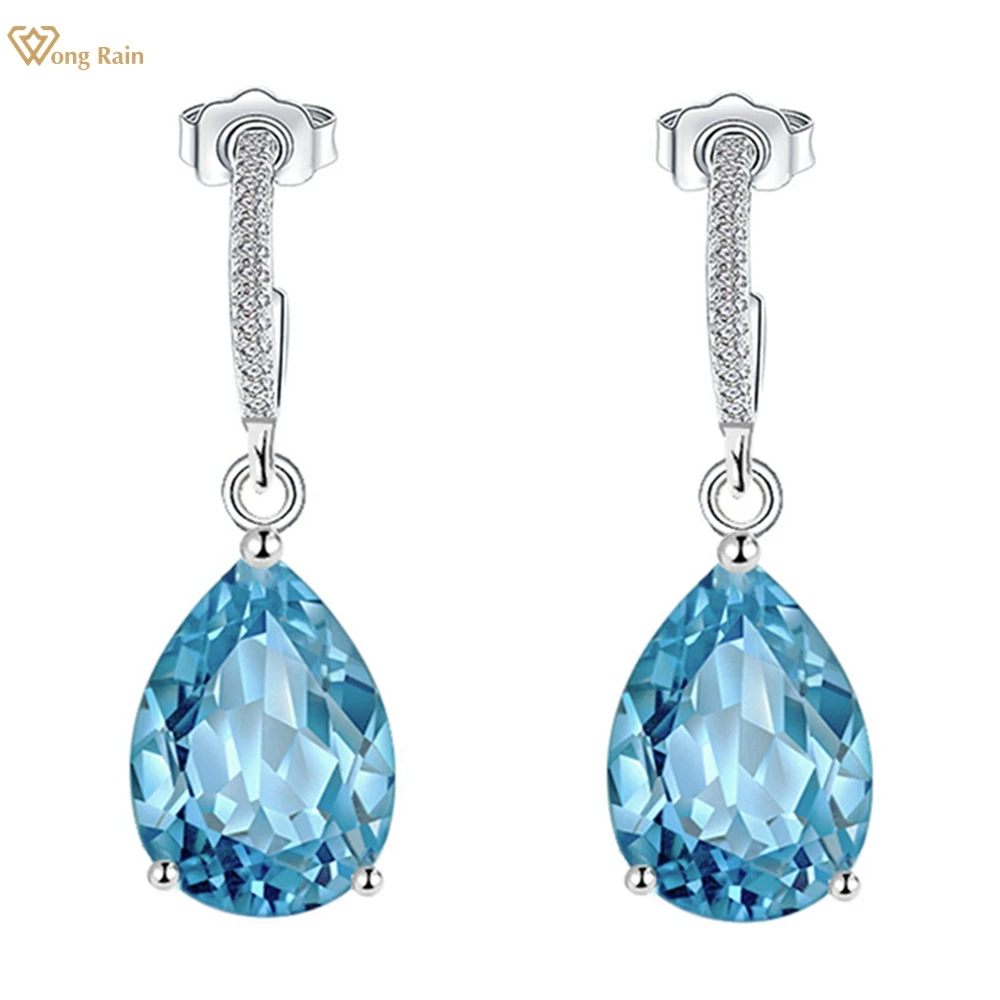 

Wong Rain 925 Sterling Silver Pear Cut 7*9MM Lab Citrine Aquamarine Sapphire Gemstone Water Drop Earrings For Women Fine Jewelry