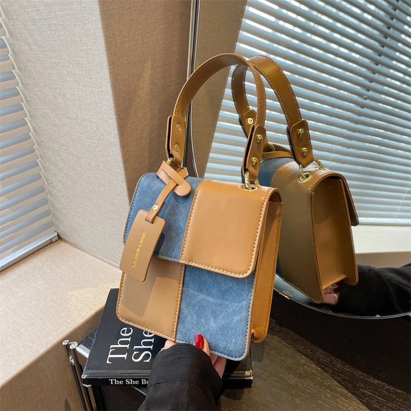 

Новая модная женская сумочка из денима, маленькие квадратные сумочки в стиле ретро, индивидуальный клетчатый дизайн, женская сумка через плечо