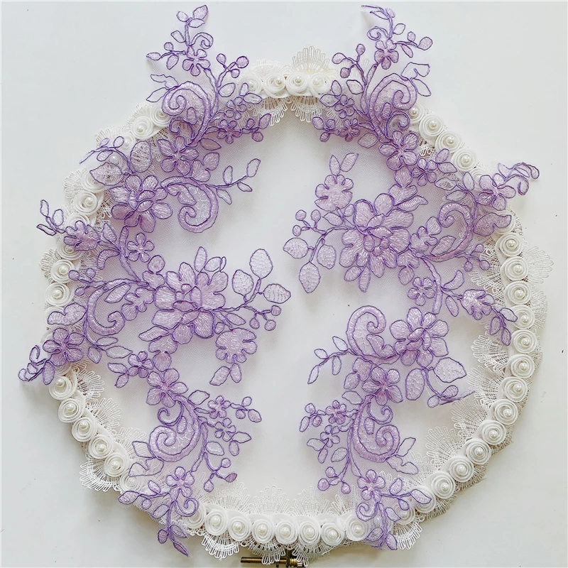 

Нашивки из цветочной кружевной ткани для одежды, Кружевная аппликация, свадебные аксессуары, ткань для рукоделия, 34x18 см, 4 шт.