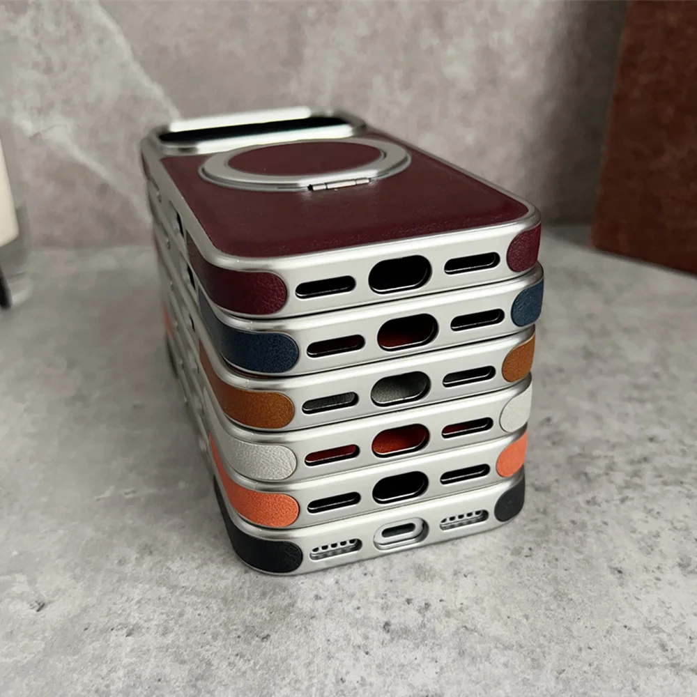 Elegant Rotating Magnetic Leather Phone Stand Case with Air Plating Hybrid Protector Cover