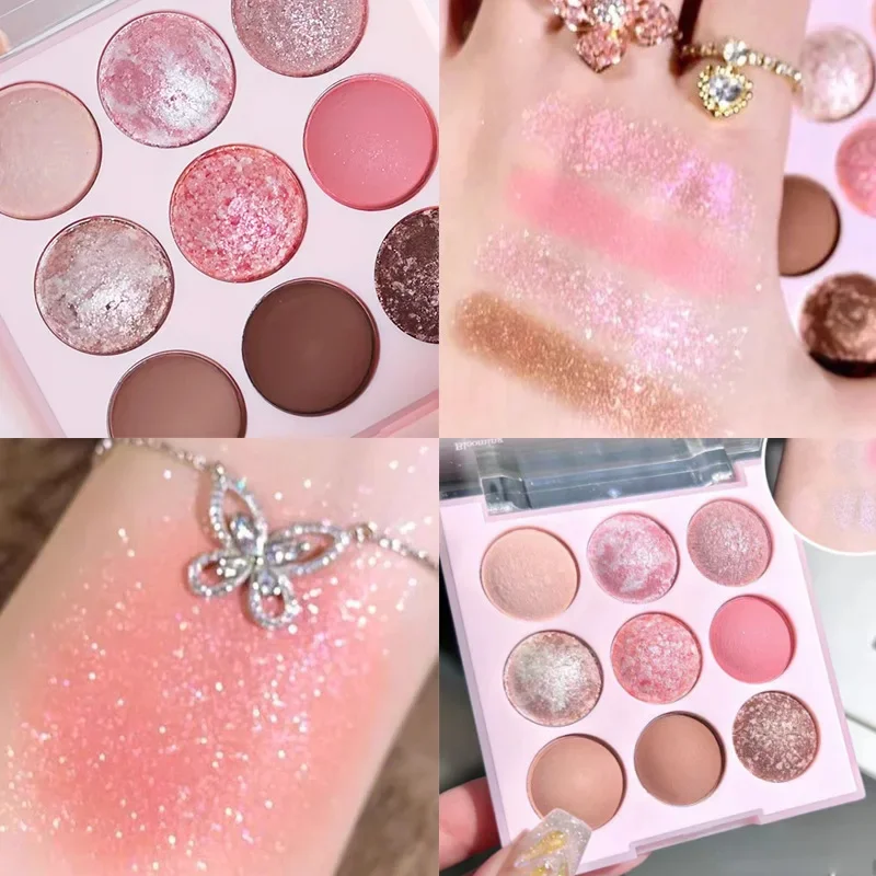 Eye Shadow Plate Ice Cream Pearl Matte Rose Plate Lying Silkworm Powder Blusher Oatmeal Milk Tea Earth Cosmetics 9 Color