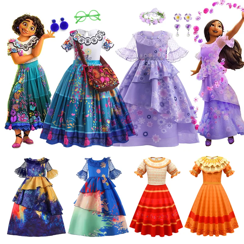 thumbnail image 2 of Disfraz de Disney Mirabel Isabela para niñas, vestido de princesa, traje de Cosplay, Encanto, Carnaval, fiesta de cumpleaños, corona, ropa, bolso, Encanto, 2 of 5