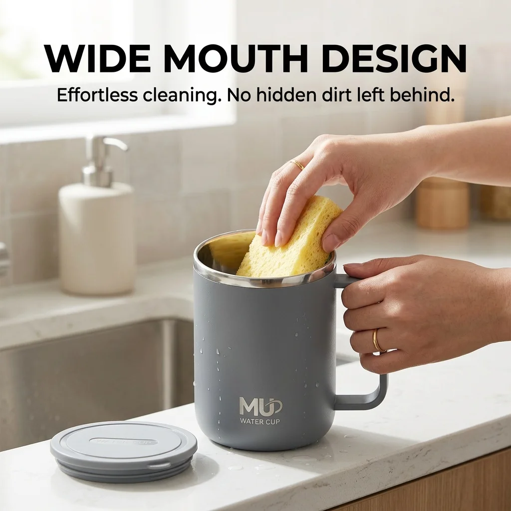 Premium Insulated Stainless Steel Travel Mug with Handle and Leakproof Lid