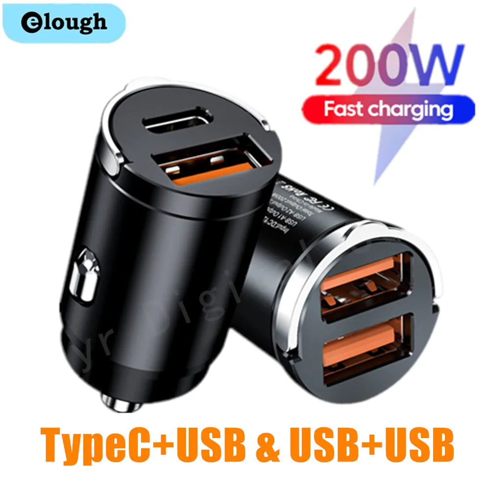 Elough Mini Car Charger 200W Fast Charging Dual USB Type C For iPhone
