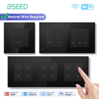 BSEED 1/2/3/4Gang 2Wayสมาร์ทWIFIสวิทช์ไฟคลิกปุ่มสวิทช์สนับสนุนTuya Smart Life Alexaควบคุมแผงกระจกสีดํา 1