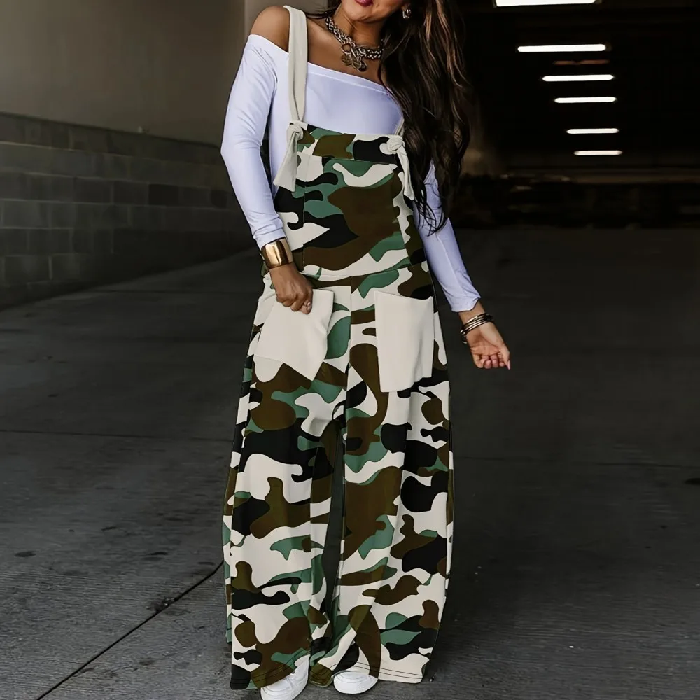 

Women Jumpsuits For Summer Sleeveless Camouflage Print Loose Fashion Streetwear Overalls Wide Leg Pants Trousers 2024 Summer