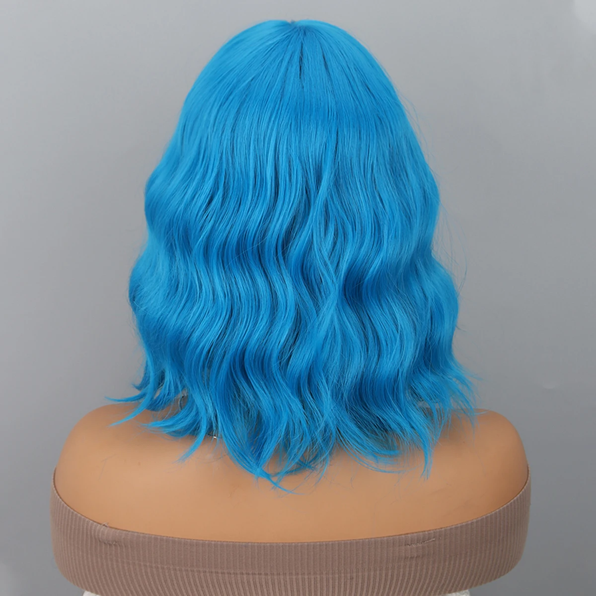 Blue Bob Wigs with Bangs Short Colorful Wavy Curly Synthetic Wig for Cosplay Halloween Costume Party Use