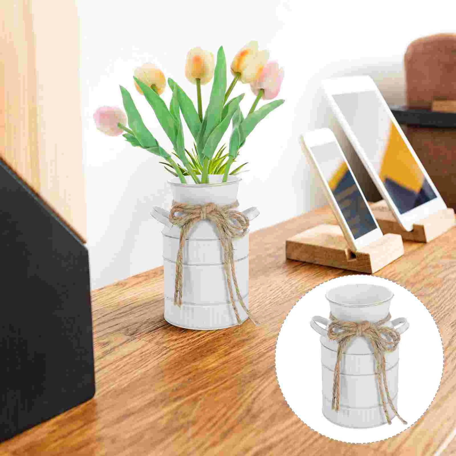Retro Milk Bottle Vase Room Dried Flower Container Flowerpot Vintage Pitcher with Handle Iron 2