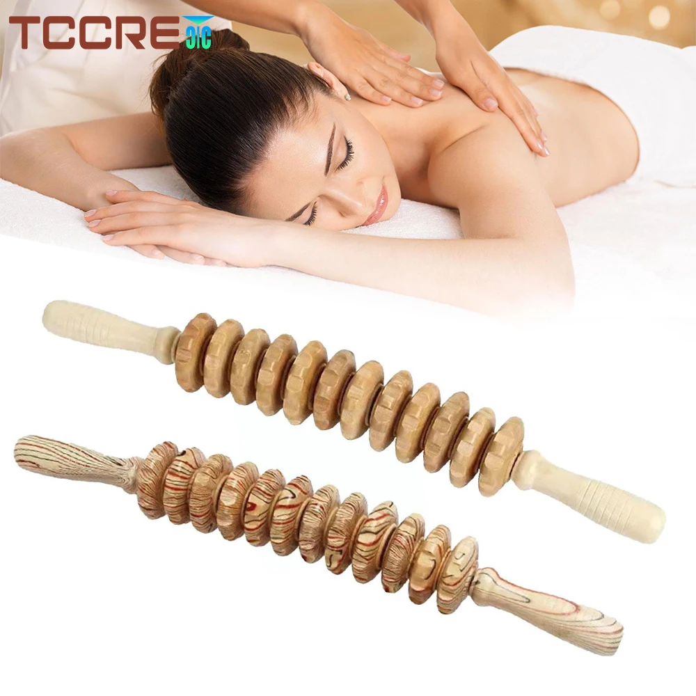 12 Wheel Wood Therapy Roller Massage Tool Handheld Cellulite Point Muscle Lymphatic Stick Trigger Anti Release Roller Cellulite