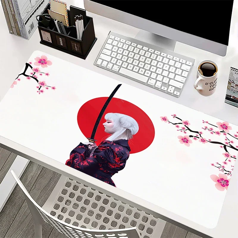 

Black and White Desk Mats Japanese Sakura Mousepad Cherry Blossom Art Large Mouse Pad Custom Home Computer Keyboard Pad Laptop