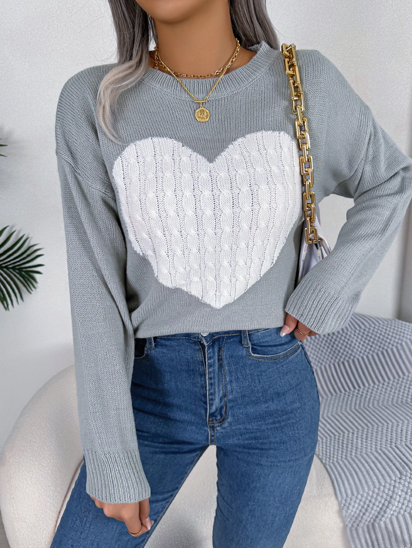 Pink Red Knitted Sweater for Women