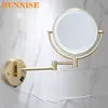 Brushed Gold LED Bathroom Mirrors Quality Brass Folding Magnifying Hotel Bathroom Makeup Mirror LED Light Bathroom Mirrors 1