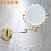 Brushed Gold LED Bathroom Mirrors Quality Brass Folding Magnifying Hotel Bathroom Makeup Mirror LED Light Bathroom Mirrors 1