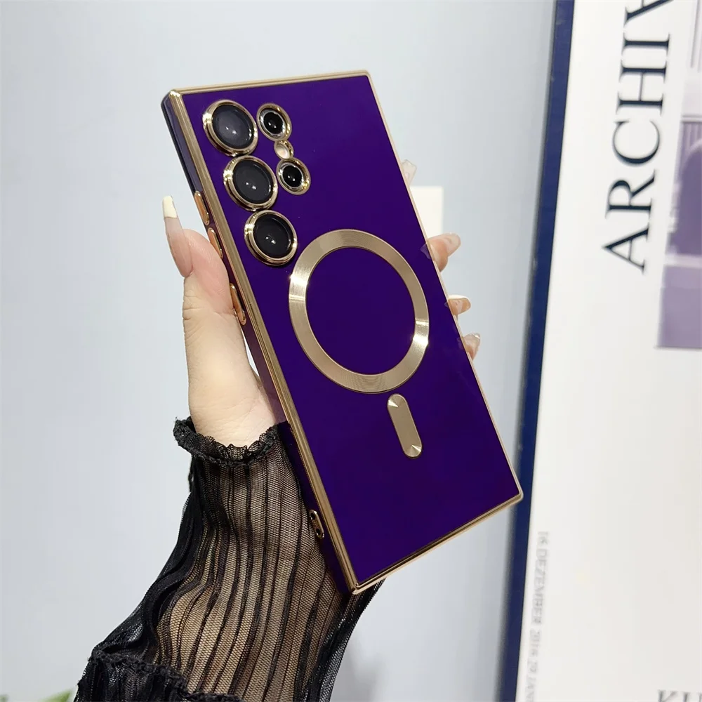 Luxury Magnetic Silicone Case with 6D Plating and Wireless Charging Compatibility