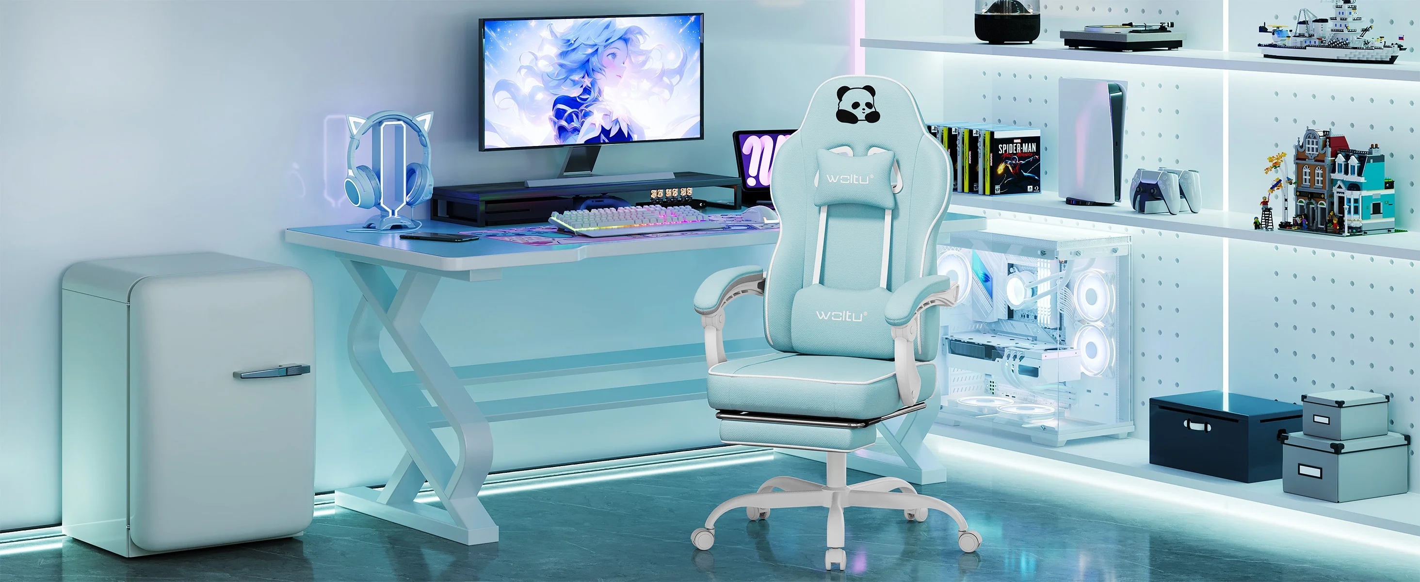 WOLTU Ergonomischer Gaming-Stuhl, Bürostuhl mit hoher Rückenlehne, drehbarer Sessel mit Fußstütze, höhenverstellbarer Computerstuhl mit Lendenwirbelstütze – Detail 23