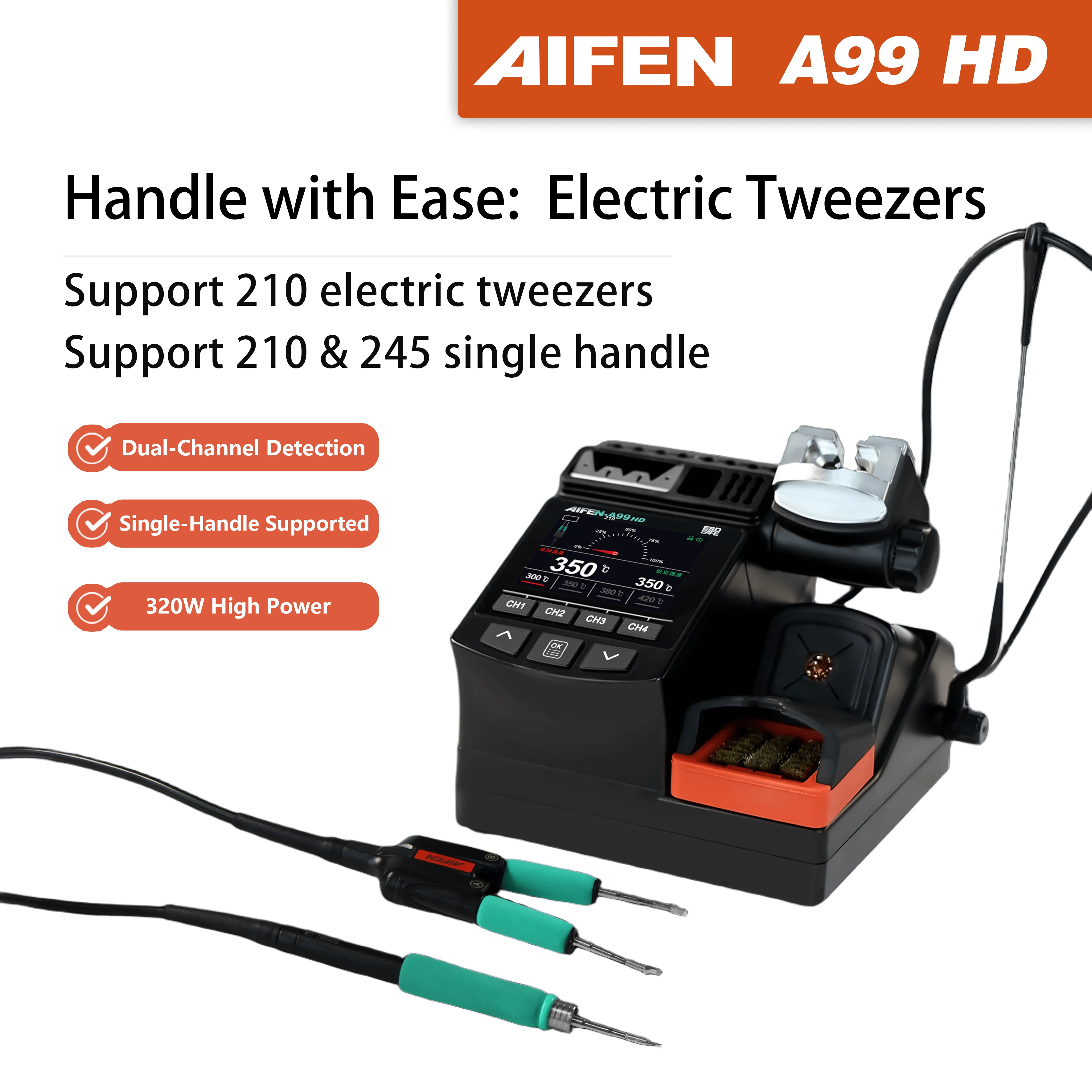 AIFEN Precision Tweezers Soldering Iron Station A99HD, 210 245 Handle Electronic Repairing Tools