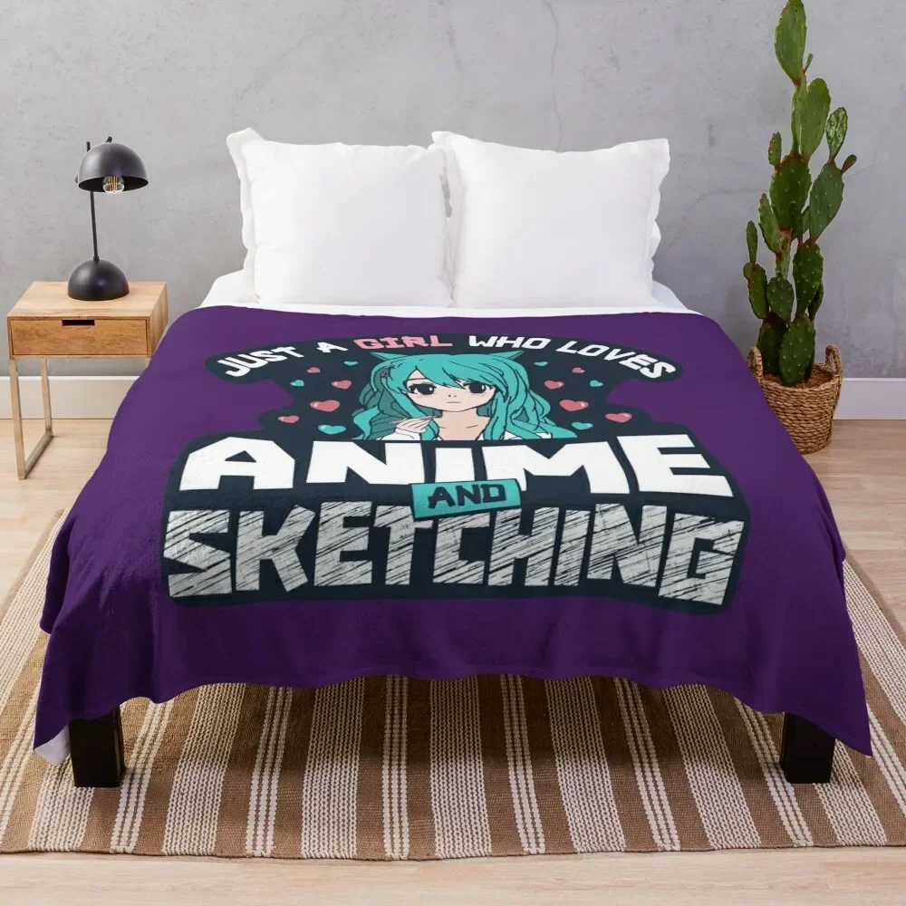 

Anime and Sketching Girl who loves drawing cute gift Throw Blanket Blankets Sofas Of Decoration Moving Soft Plaid Blankets