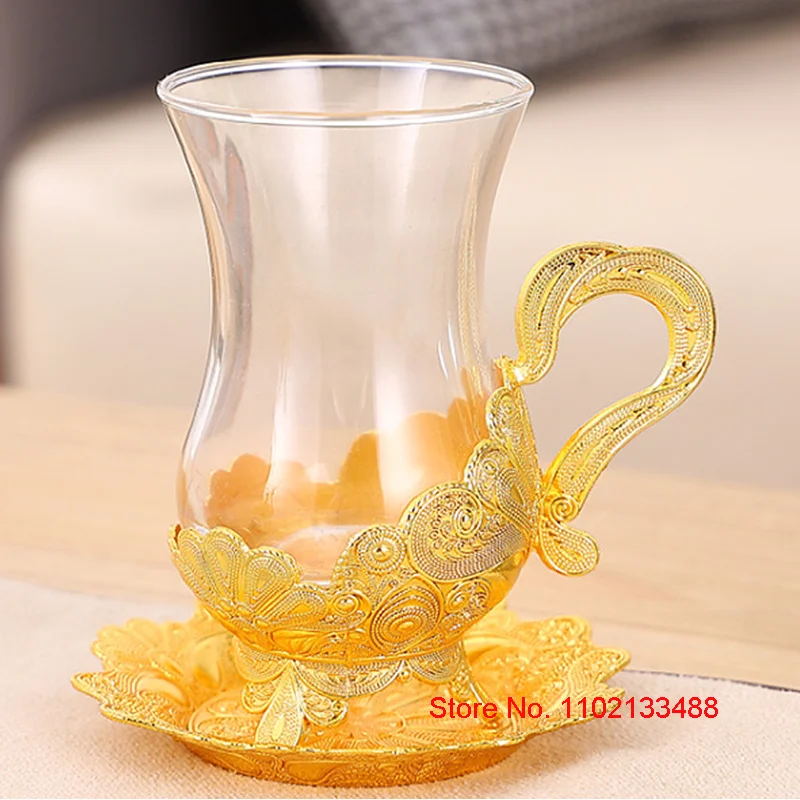 طقم فناجين قهوة وطبق ذهبي ، محكمة ملكية فاخرة ، طق...