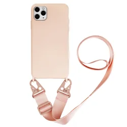 Silicone Crossbody Phone Case with Neck Strap and Lanyard for iPhone 12 Mini (Pink)