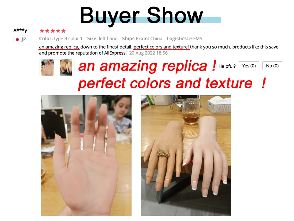 Dokier Realistic Silicone Material Female Hands Model Lifelike Silicone Female Hand Foot Mannequin for Hand Art Jewelry Display