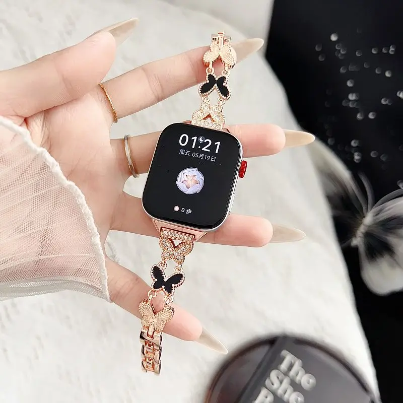 Elegant Diamond-Studded Slim Dressy Watch Bracelet with Butterfly Clasp