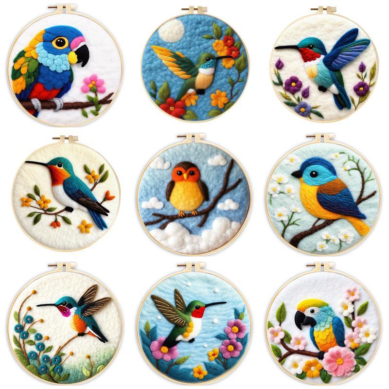 RUOPOTY 1 Pack Parrot Pattern Wool Felting Painting Kit Kit Beautiful Flower Funny Diy Felt Crafts Package Felt Needle For Gift