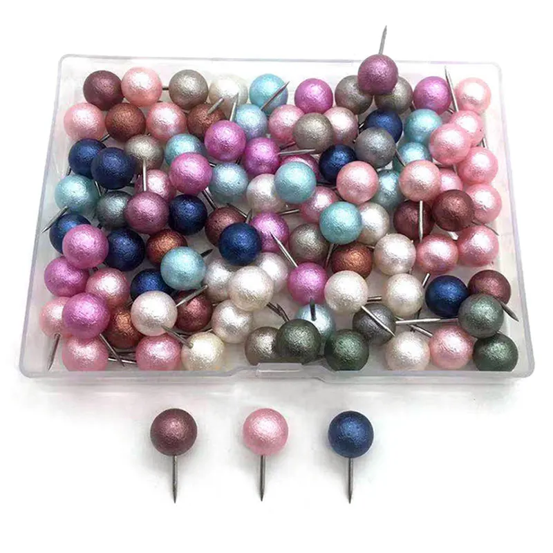 100Pcs Set Colorful Pearlescent Round Ball Head 21mm Thumbtack Push Pin Office School Wall Map
