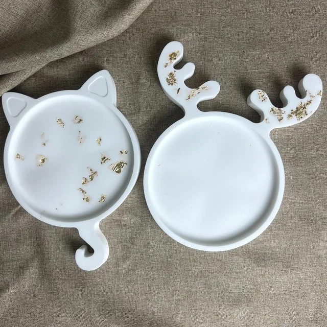 DIY Crafts Christmas Cat Elk Antlers Shaped Tray Silicone Molds Handmade Christmas Jewelry Tools Pottery Mould Home Decor 5