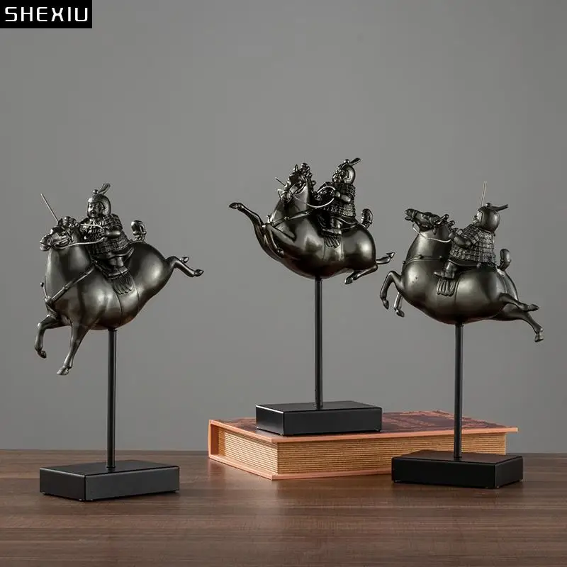 

Античная Терракотовая скульптура воина лошади настольное украшение из смолы рыцарь абстрактное животное фотоподарок украшение для дома