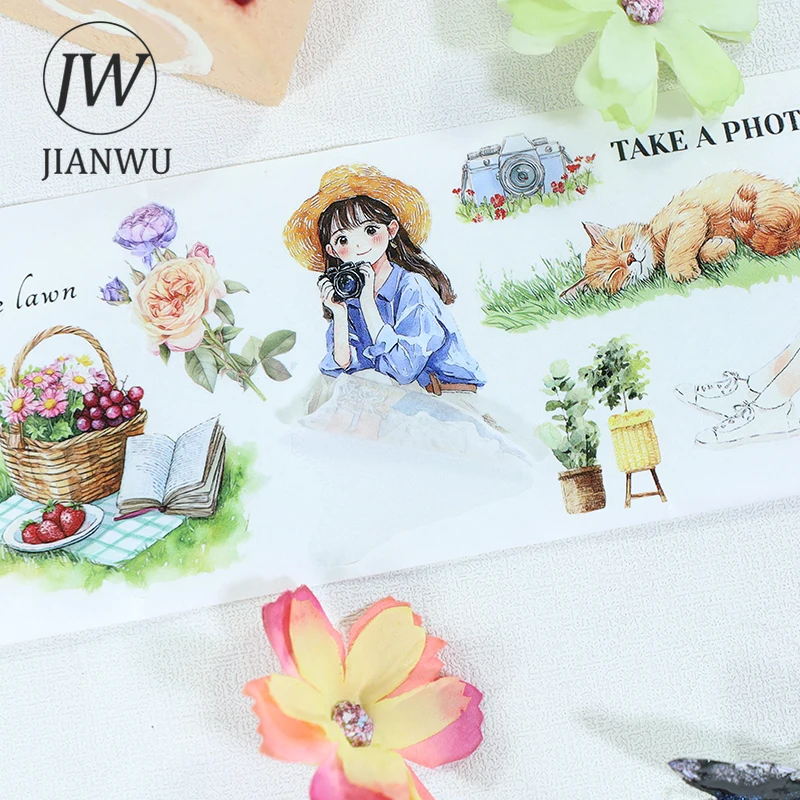 JIANWU 75mm * 200cm 빈티지 소녀 꽃 피크닉 풍경 소재 콜라주 스크랩북킹 와시 테이프 크리 에이 티브 DIY 저널 문구