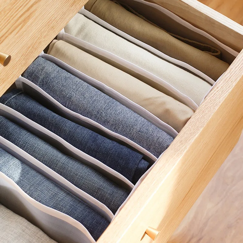 7 Griglie Scatola portaoggetti per jeans Armadio Guardaroba Scomparto per vestiti Cassetto Jeans Calzini Separazione Organizzatore Portaoggetti per pantaloni 2