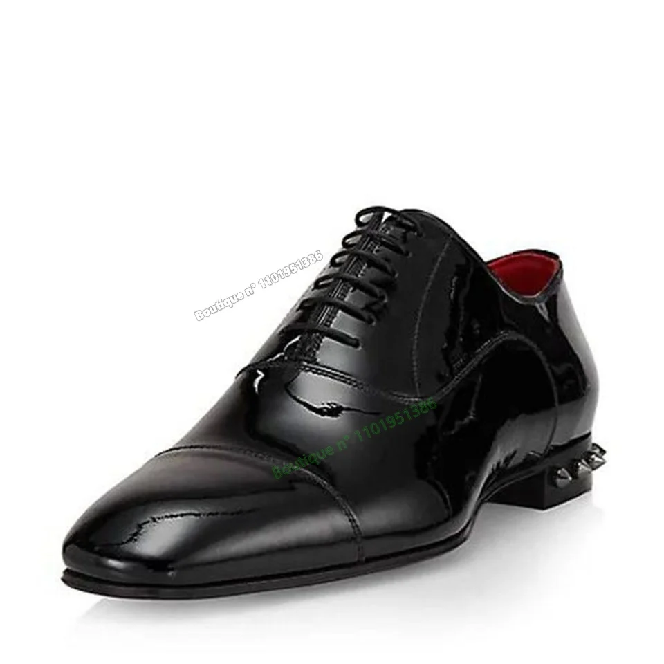

Black Lace up Rivet Decor Solid Men Shoes Square Heel Shoes for Men Round Toe Ankle Shoes on Heels 2023 New Zapatos Zara Hombres