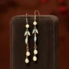 New Chinese Fashion Bamboo Leaf Shaped Stud Earrings for Women Ethnic Design Pearl Pendant Tassel Luxury Jewelry Creative Gifts 6