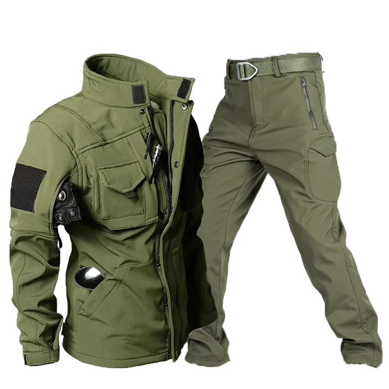Winter Tactical Sets Men SoftShell Jacket Fleece Pants Waterproof Windproof Warm Suits Outdoor Hiking Hunting Combat Uniform hiking jackets waterproof hiking jackets waterproof jacket waterproof coats tactical combat suit