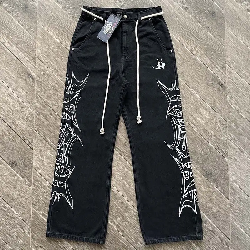 HS Robuste Retro-Streetwear-Hose mit Aufdruck an den Seiten und Kordelzug