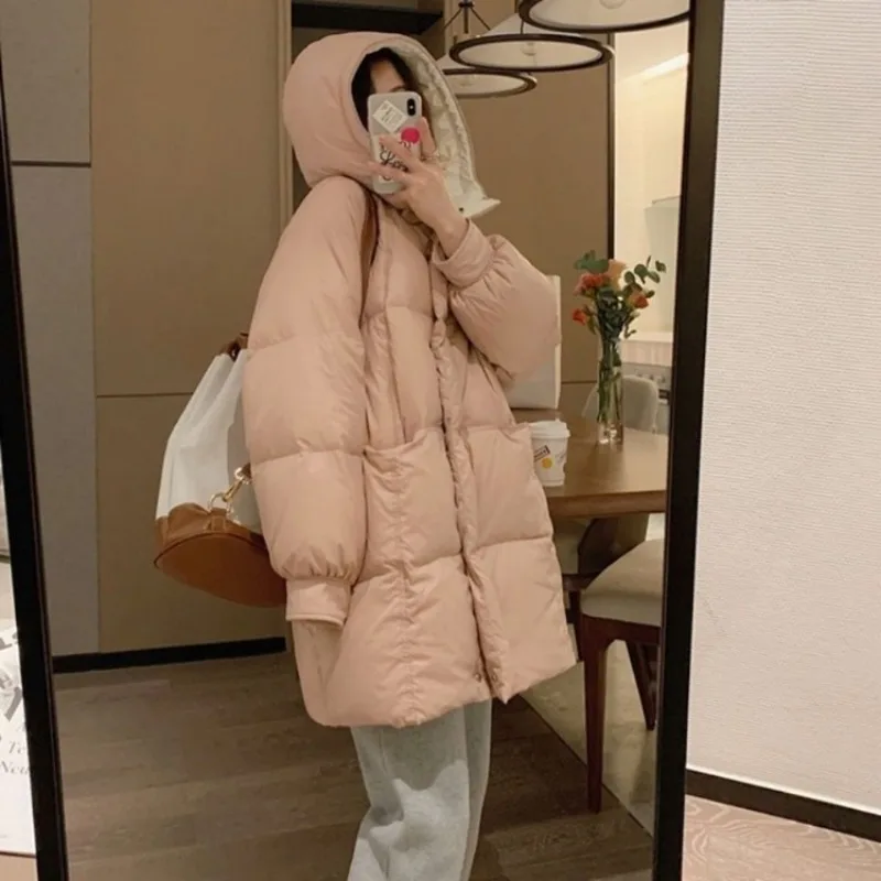 2023 New Women Down Jacket Winter Coat Female Mid Length Version Parkas Loose Thick Outwear Hooded Fashion Simplicity Overcoat