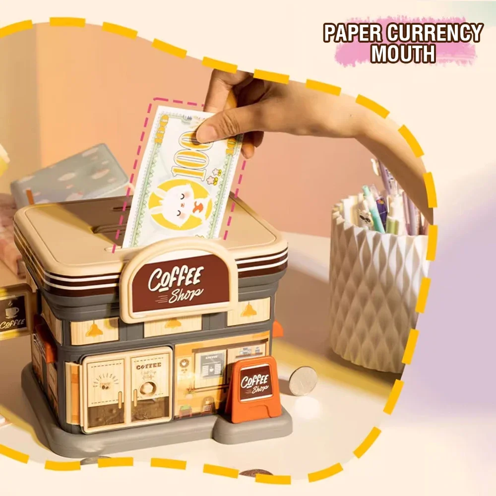 Creative Moneybox Coffee Store Gas Station Children's Diy Piggy Bank Save Money Coin Piggybank Toys Puzzle Toys Christmas Gifts