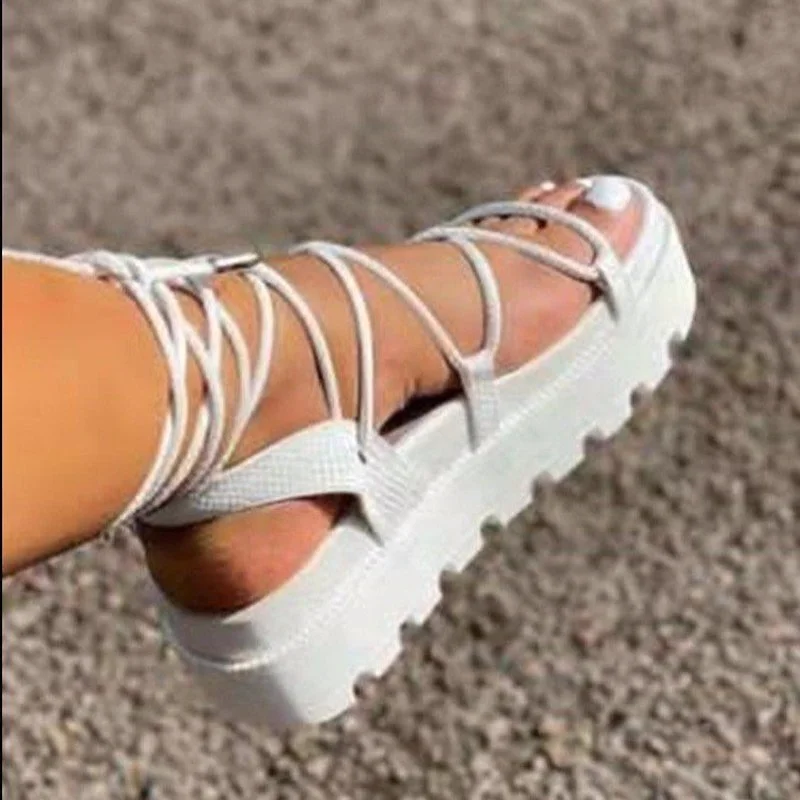 Woman Gladiator Sandals Ladies Ankle Wrap Wedges Women Platform Shoes Female Fashion Lace Up Shoes Women's Footwear Plus Size 43