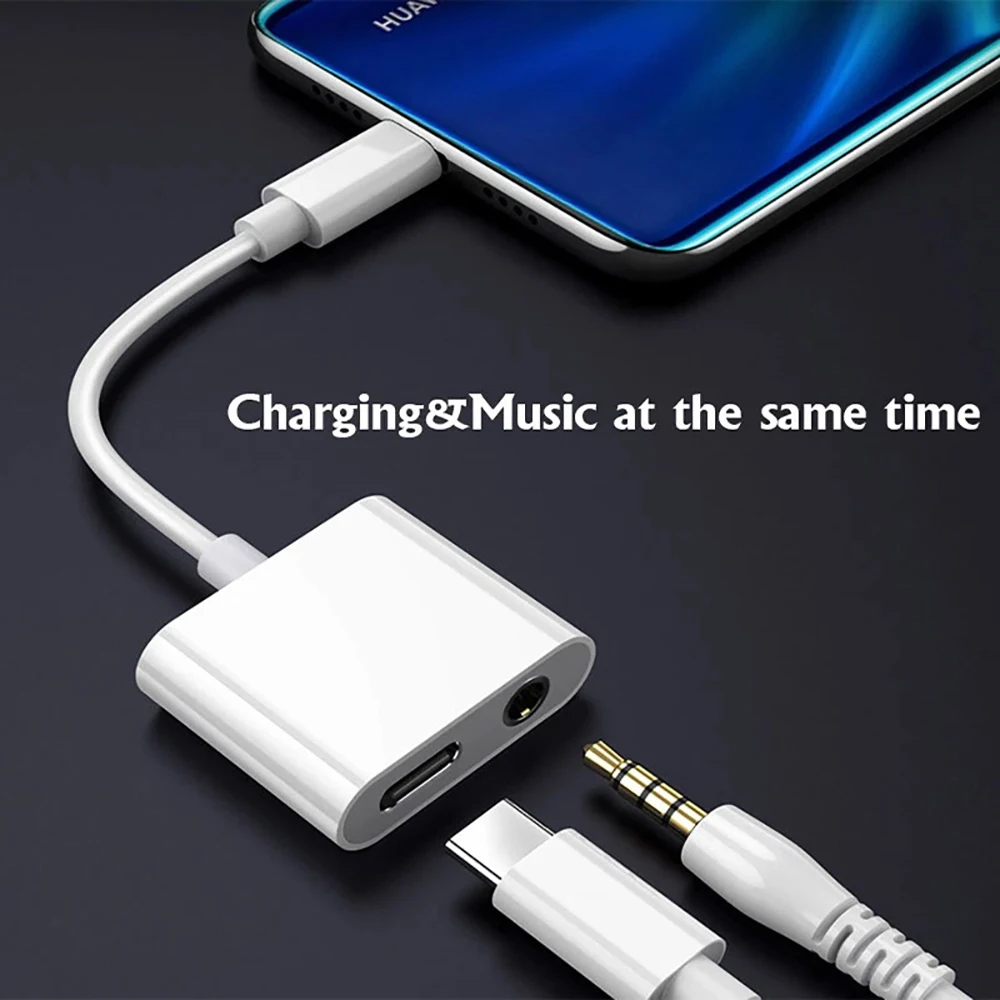 2-in-1 USB-C to 3.5mm Jack Type-C Charging Aux Cable For Samsung Xiaomi Huawei Wired Headphones Connector