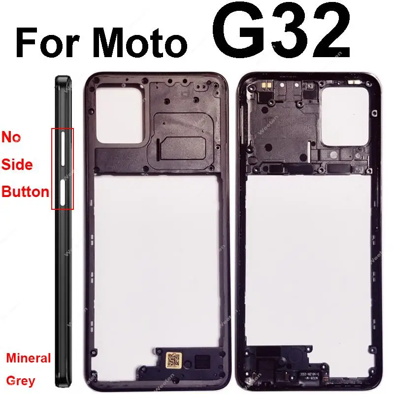 모토로라 MOTO G32 중간 하우징 프레임 커버, 사이드 버튼 없는 중간 프레임 베젤, 렌즈 프레임 없음, 교체 수리 부품